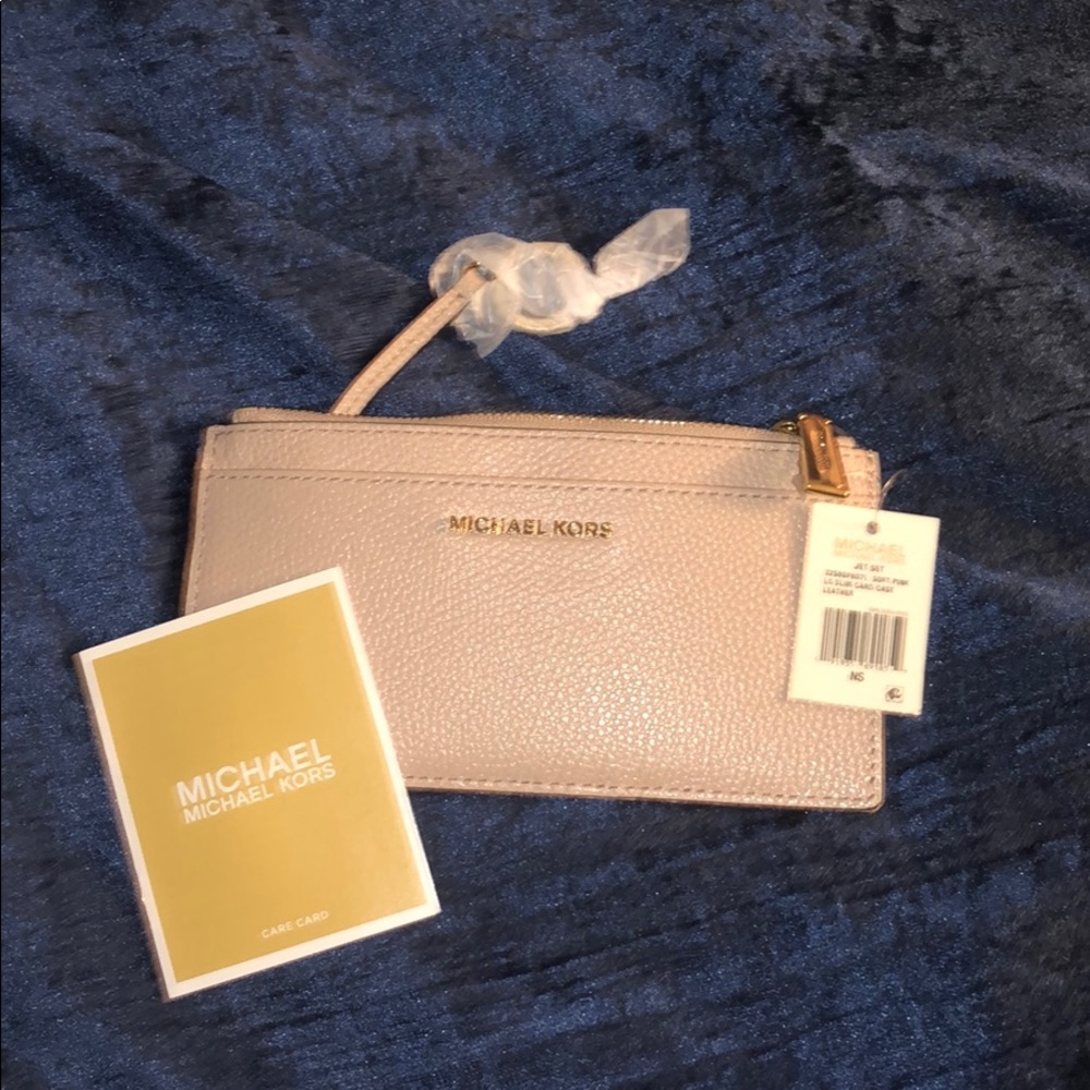 Jet set soft pink LG slim card case. Leather